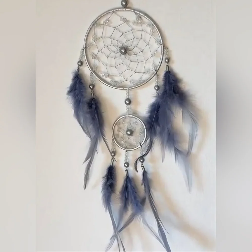 NWOT | Silver Webbed Dreamcatcher With Purple Feathers & Clear Beads